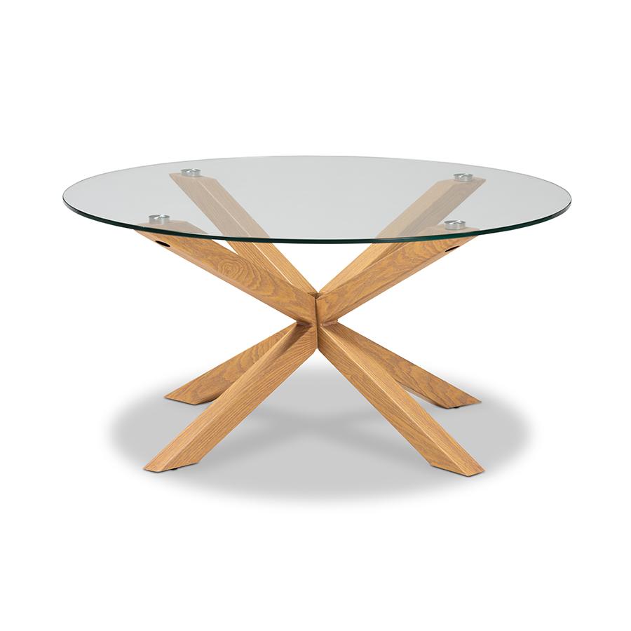 Baxton Studio Lida Modern and Contemporary Glass and Wood Finished Coffee Table. Picture 2