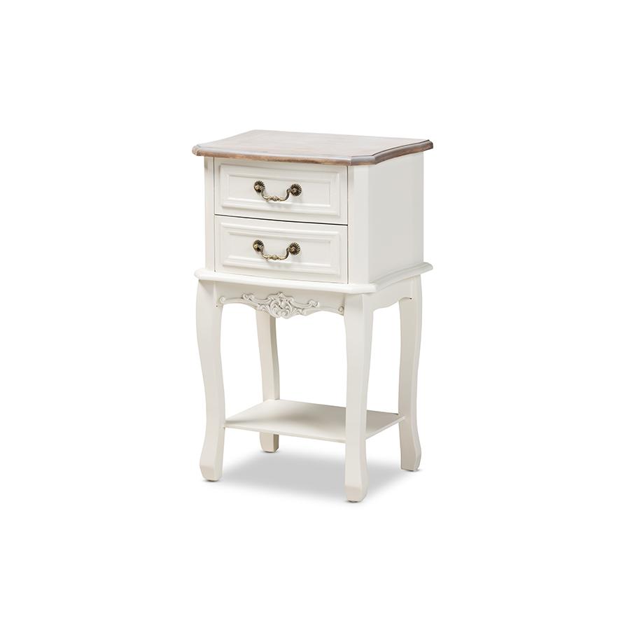 Baxton Studio Amalie Antique French Country Cottage Two-Tone White and Oak Finished 2-Drawer Wood Nightstand. Picture 1