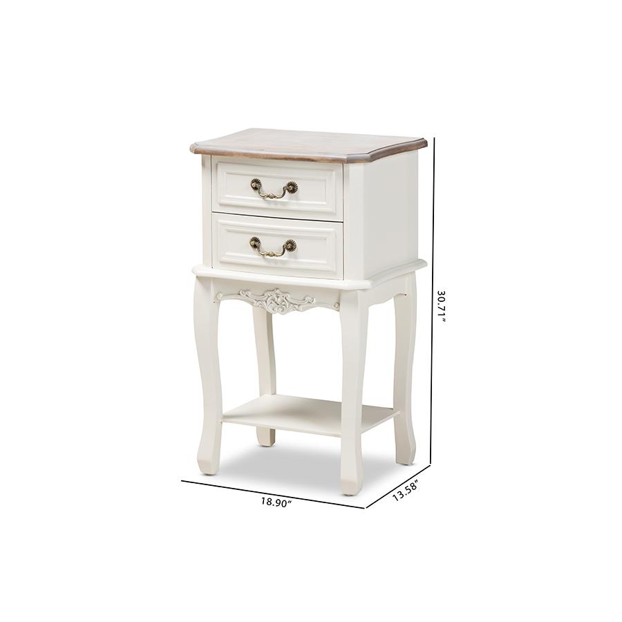 Baxton Studio Amalie Antique French Country Cottage Two-Tone White and Oak Finished 2-Drawer Wood Nightstand. Picture 11