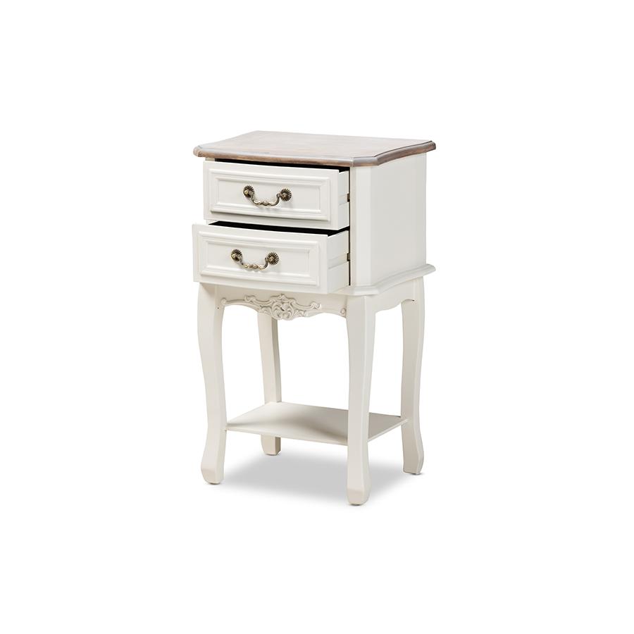 Baxton Studio Amalie Antique French Country Cottage Two-Tone White and Oak Finished 2-Drawer Wood Nightstand. Picture 3