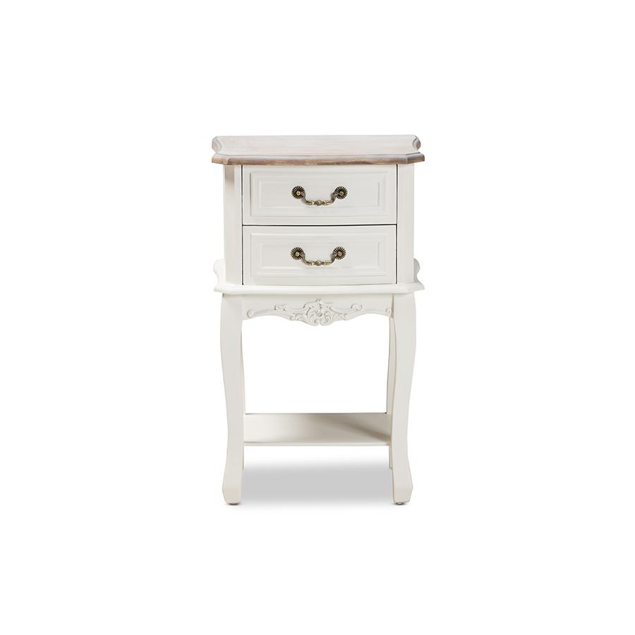 Baxton Studio Amalie Antique French Country Cottage Two-Tone White and Oak Finished 2-Drawer Wood Nightstand. Picture 4