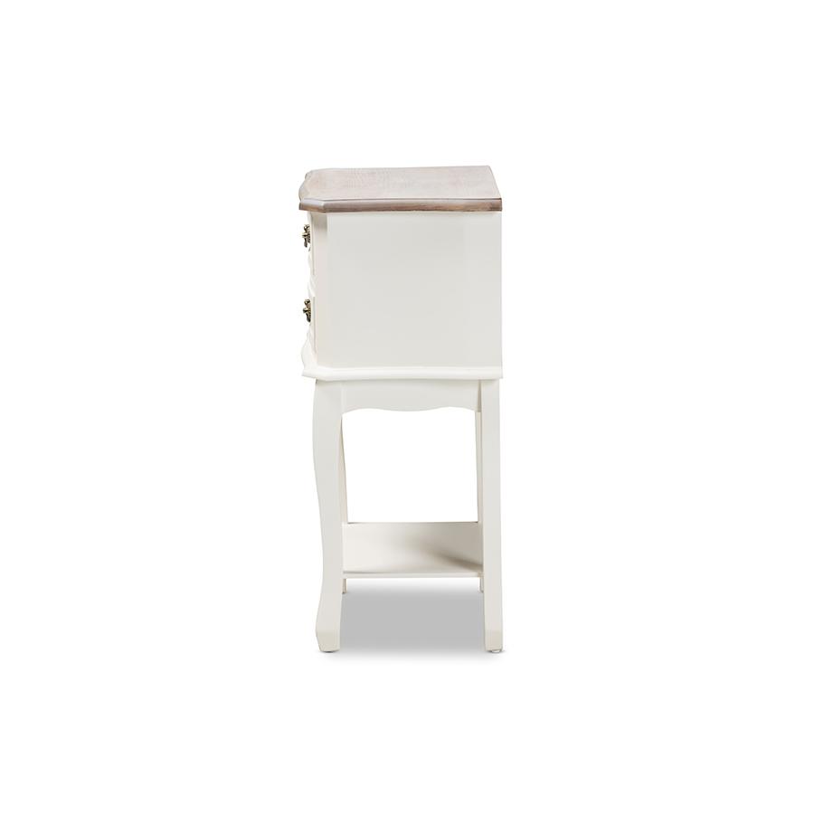 Baxton Studio Amalie Antique French Country Cottage Two-Tone White and Oak Finished 2-Drawer Wood Nightstand. Picture 5
