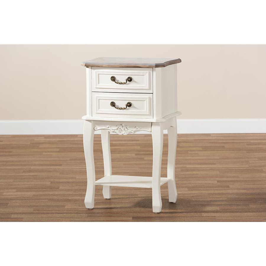 Baxton Studio Amalie Antique French Country Cottage Two-Tone White and Oak Finished 2-Drawer Wood Nightstand. Picture 10
