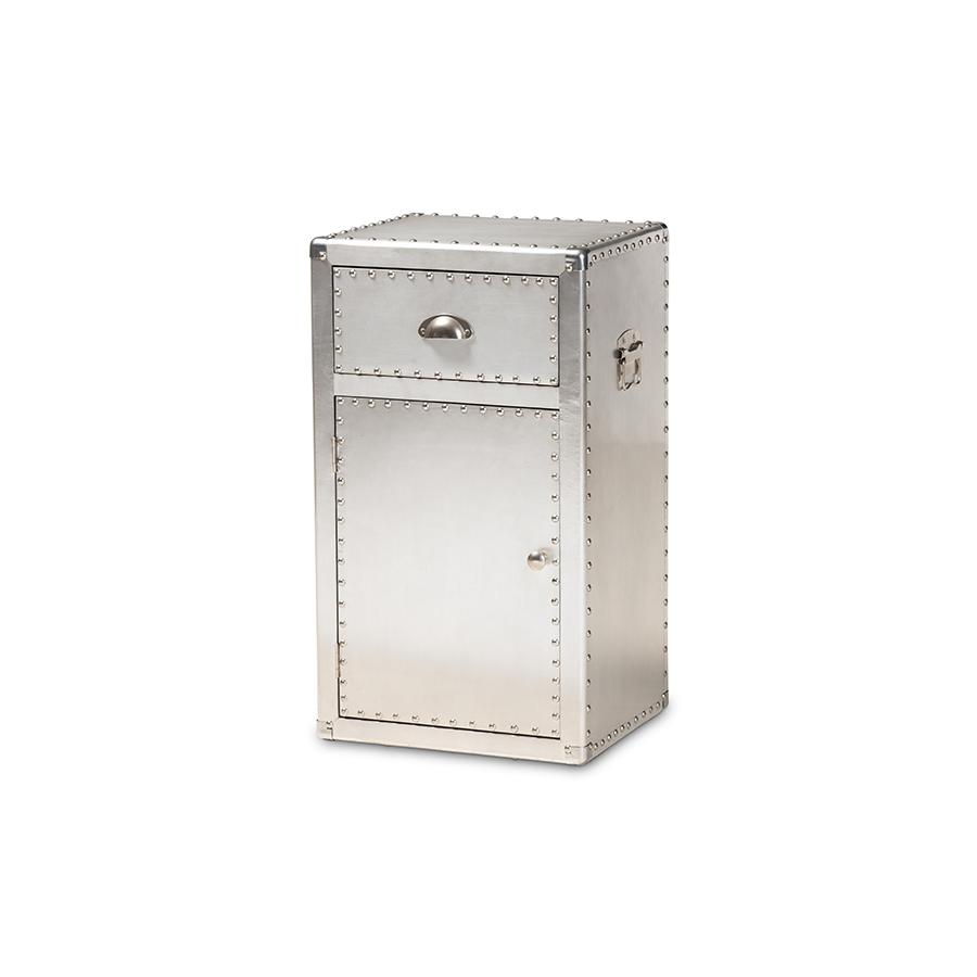 Baxton Studio Serge French Industrial Silver Metal 1-Door Accent Storage Cabinet. Picture 1