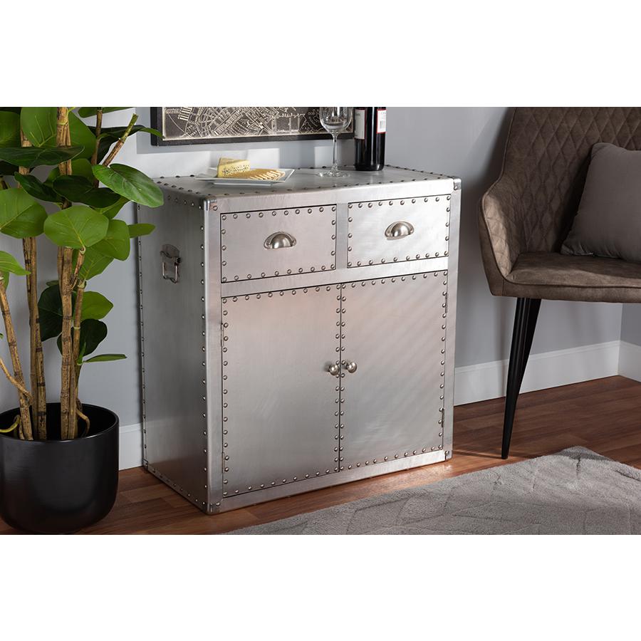 Baxton Studio Serge French Industrial Silver Metal 2-Door Accent Storage Cabinet. Picture 8