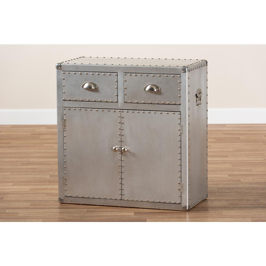 Baxton Studio Serge French Industrial Silver Metal 2-Door Accent Storage Cabinet. Picture 9