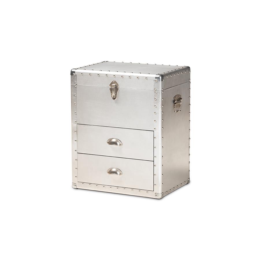 Baxton Studio Serge French Industrial Silver Metal 2-Drawer Accent Storage Chest. Picture 1