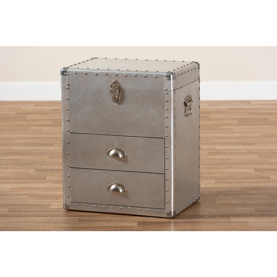 Serge French Industrial Silver Metal 2-Drawer Accent Storage Cabinet. Picture 10