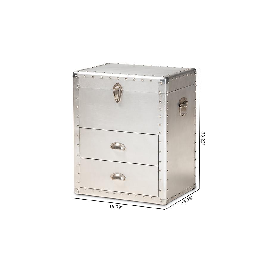 Baxton Studio Serge French Industrial Silver Metal 2-Drawer Accent Storage Chest. Picture 12