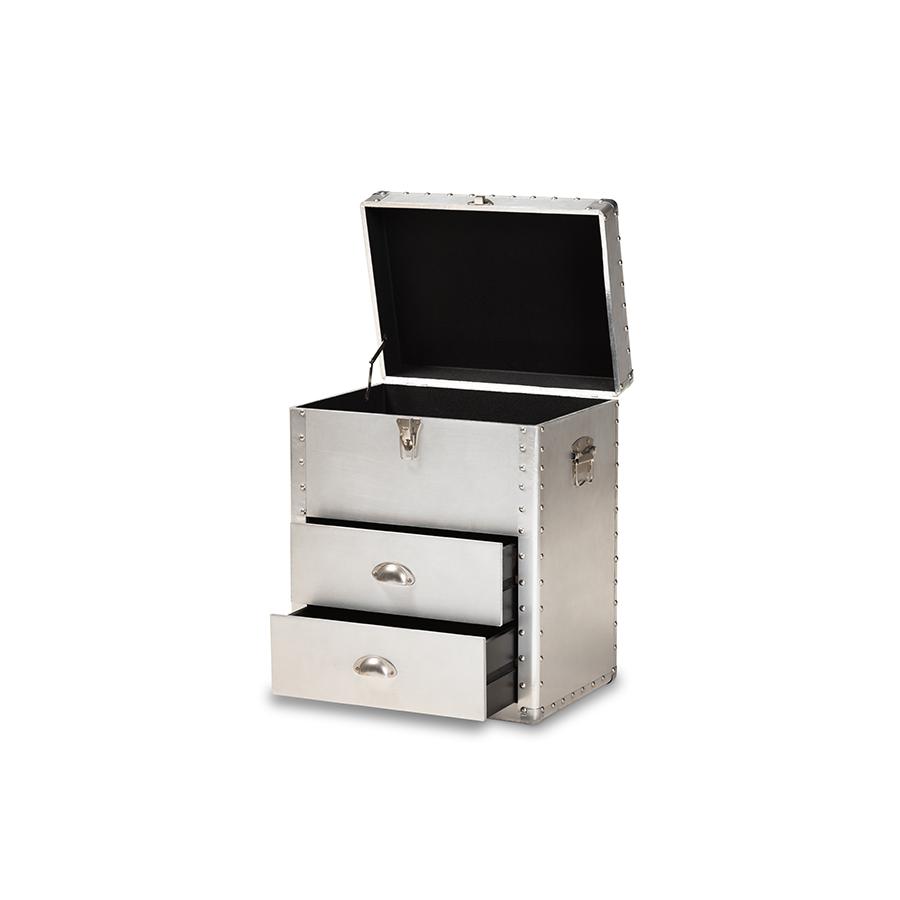 Baxton Studio Serge French Industrial Silver Metal 2-Drawer Accent Storage Chest. Picture 3