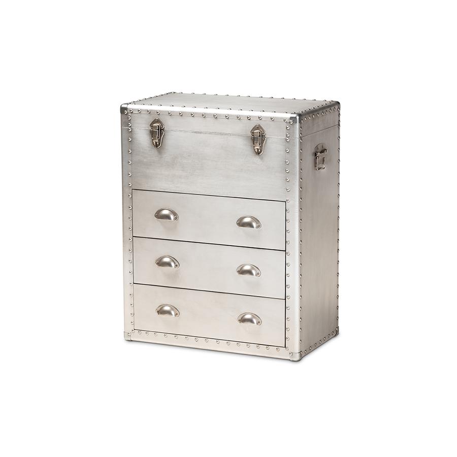 Baxton Studio Serge French Industrial Silver Metal 3-Drawer Accent Storage Chest. Picture 1