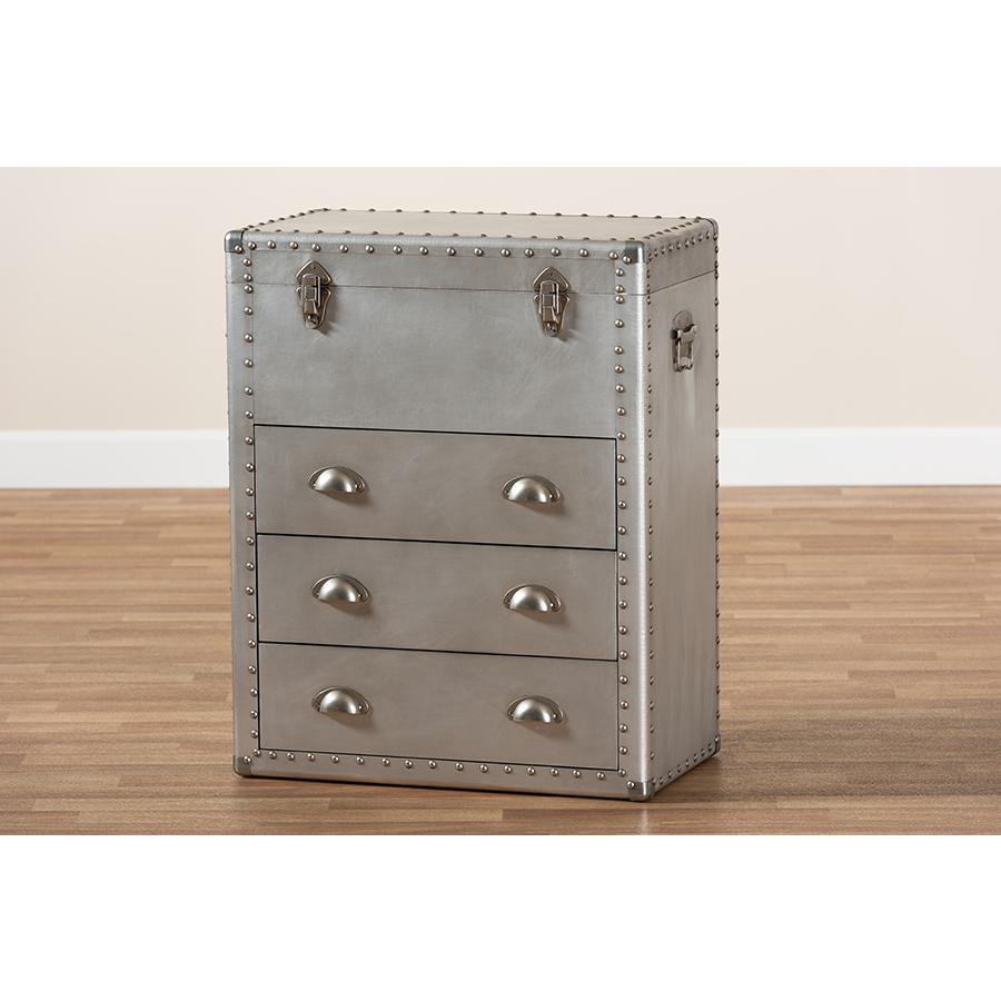 Baxton Studio Serge French Industrial Silver Metal 3-Drawer Accent Storage Chest. Picture 11