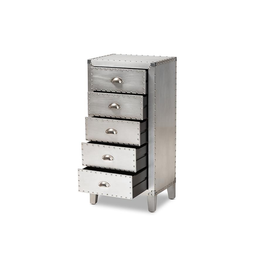 Carel French Industrial Silver Metal 5-Drawer Accent Storage Cabinet. Picture 2