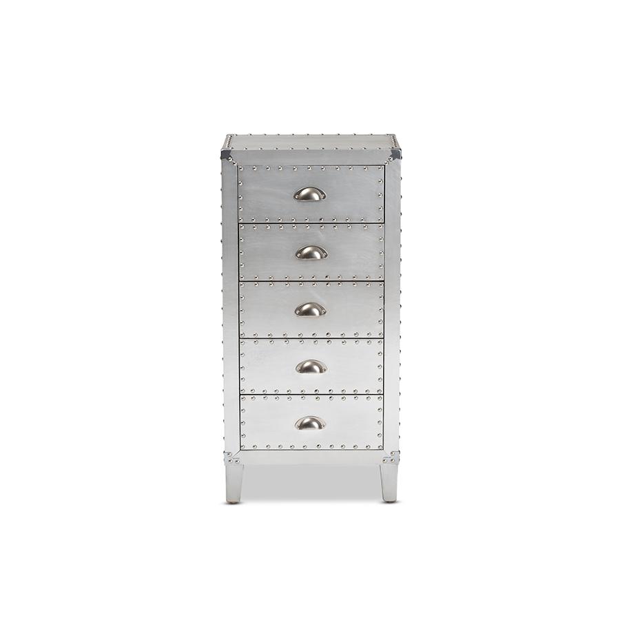 Carel French Industrial Silver Metal 5-Drawer Accent Storage Cabinet. Picture 3