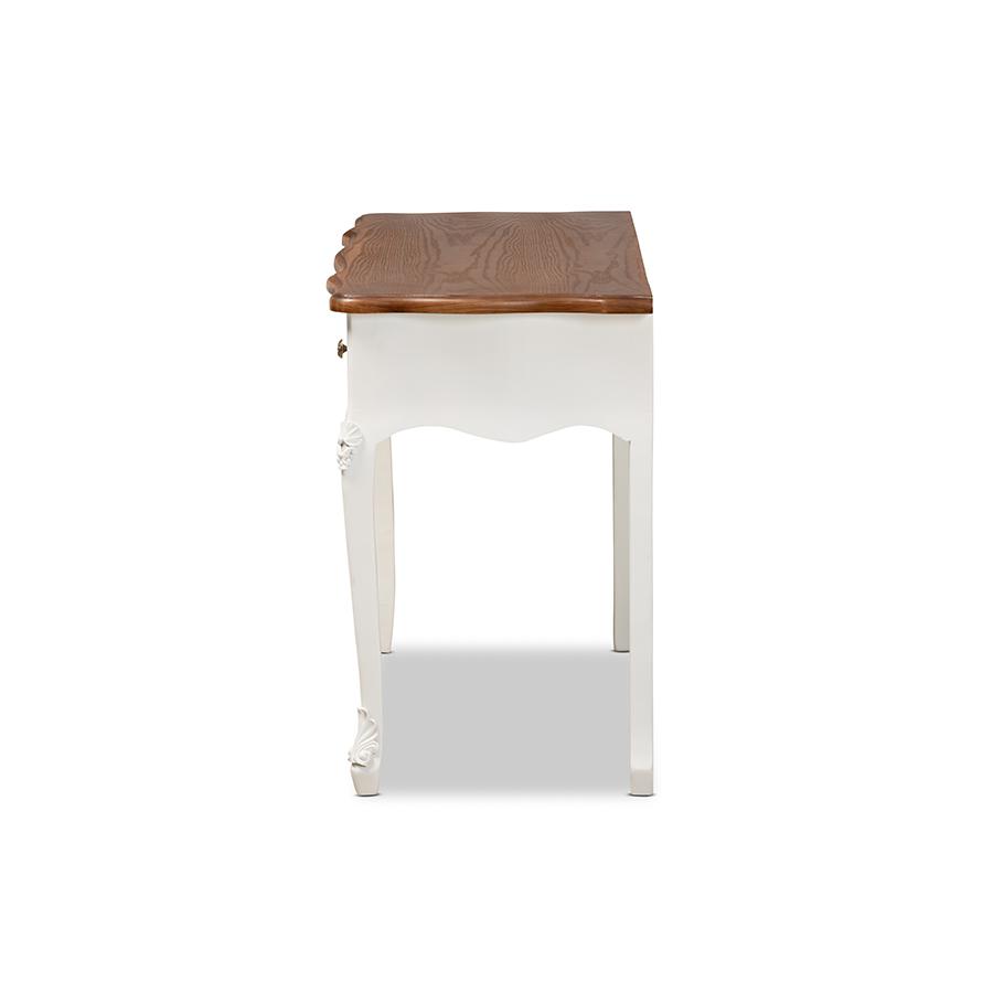 Sophie Classic Traditional French Country White and Brown Finished Small 3-Drawer Wood Console Table. Picture 4