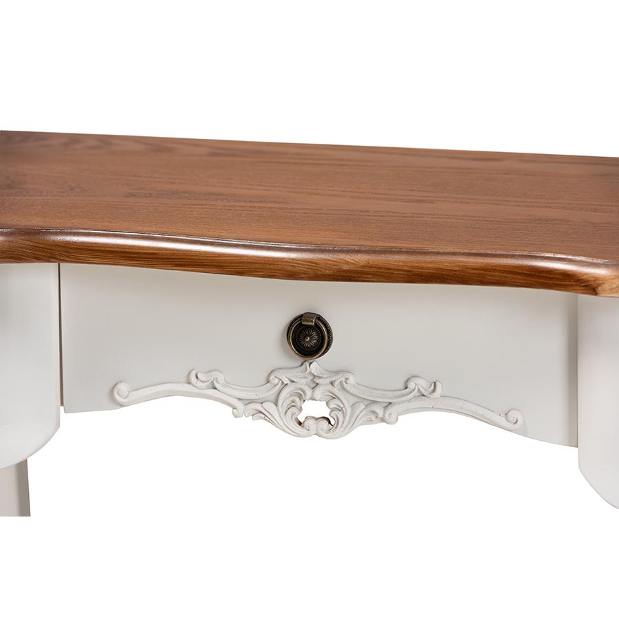 Sophie Classic Traditional French Country White and Brown Finished Small 3-Drawer Wood Console Table. Picture 5