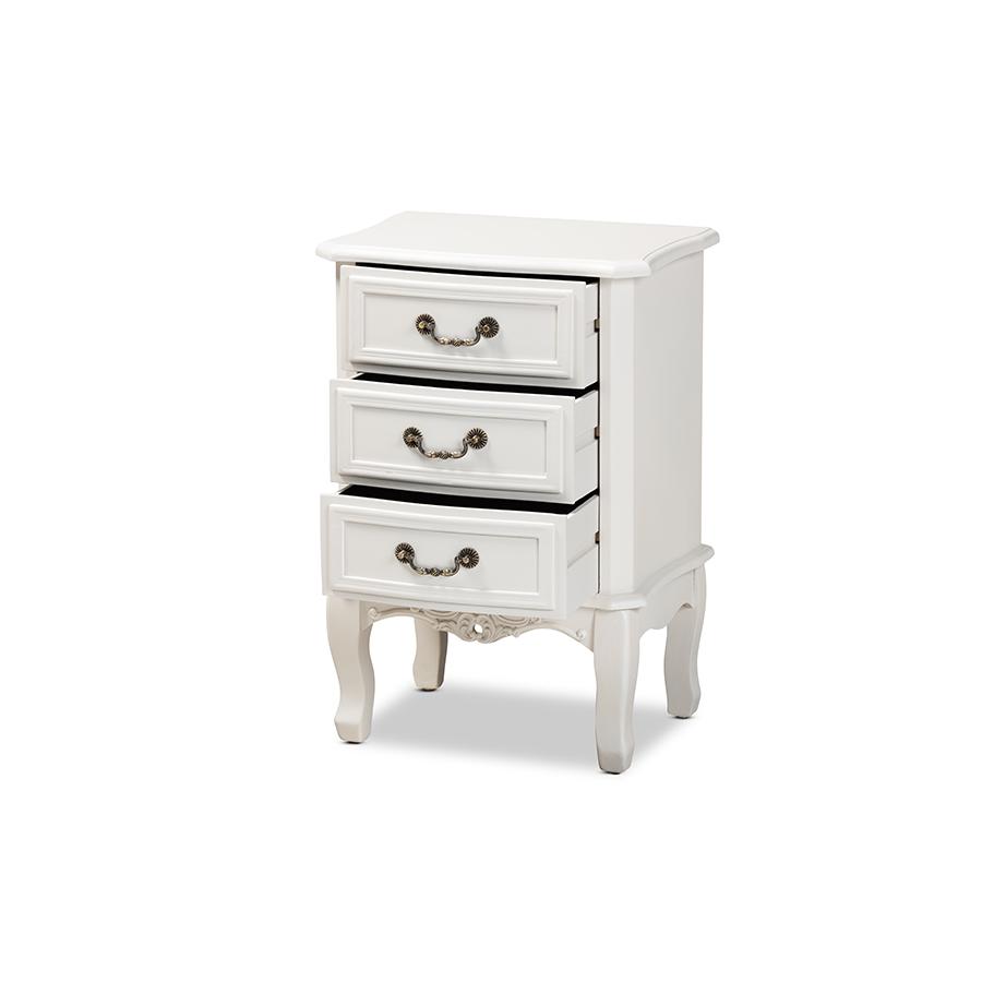 Gabrielle Traditional French Country Provincial White-Finished 3-Drawer Wood Nightstand. Picture 2