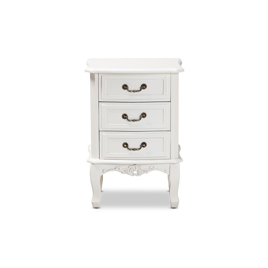 Gabrielle Traditional French Country Provincial White-Finished 3-Drawer Wood Nightstand. Picture 3