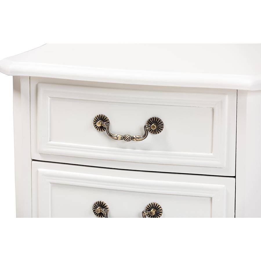 Gabrielle Traditional French Country Provincial White-Finished 3-Drawer Wood Nightstand. Picture 5