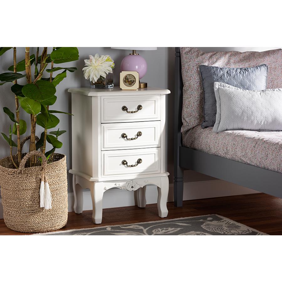 Gabrielle Traditional French Country Provincial White-Finished 3-Drawer Wood Nightstand. Picture 7