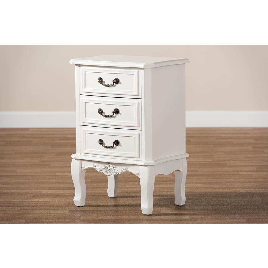 Gabrielle Traditional French Country Provincial White-Finished 3-Drawer Wood Nightstand. Picture 8