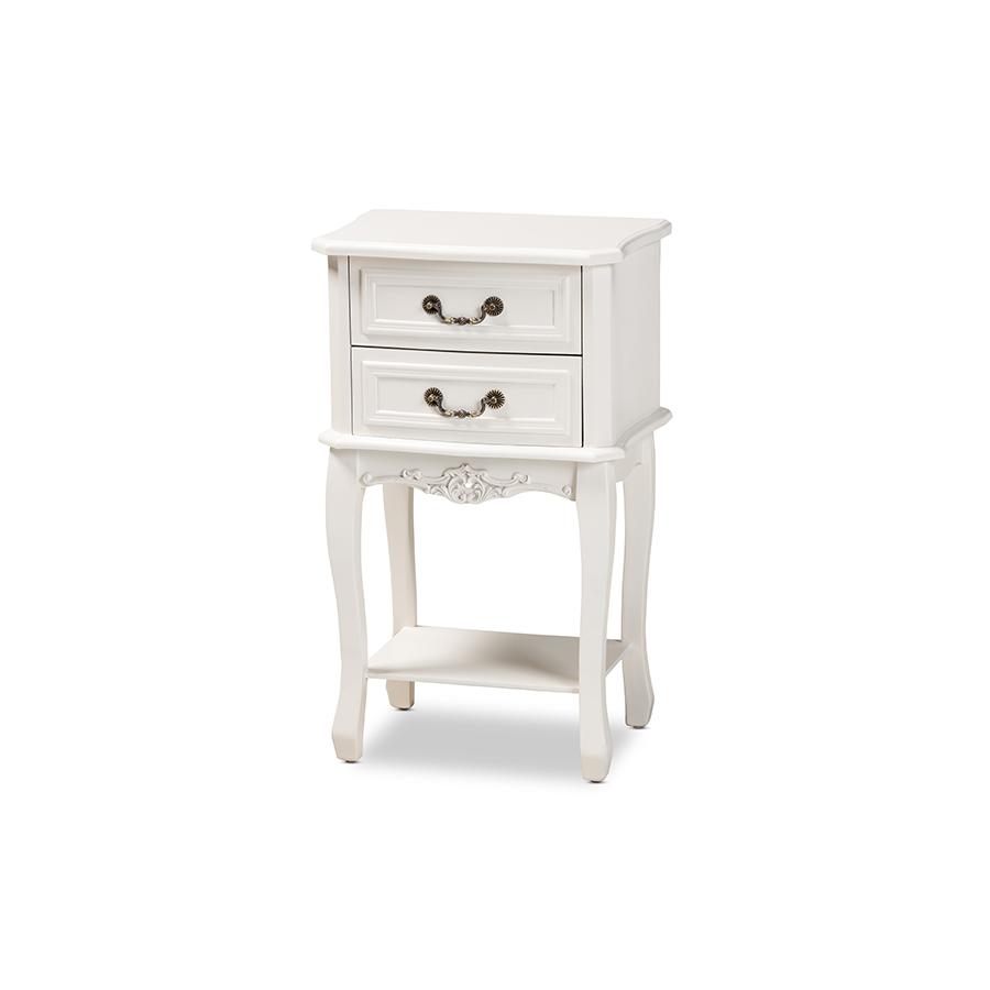 Gabrielle Traditional French Country Provincial White-Finished 2-Drawer Wood Nightstand. Picture 1