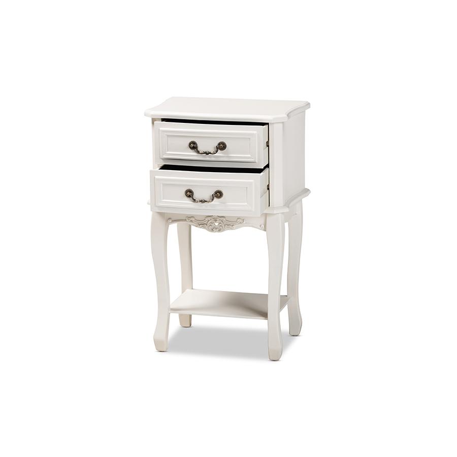 Gabrielle Traditional French Country Provincial White-Finished 2-Drawer Wood Nightstand. Picture 2