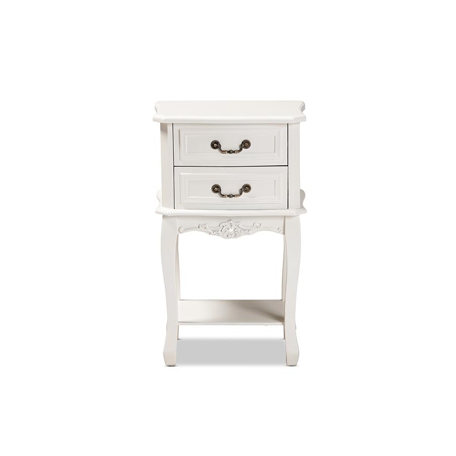 Gabrielle Traditional French Country Provincial White-Finished 2-Drawer Wood Nightstand. Picture 3
