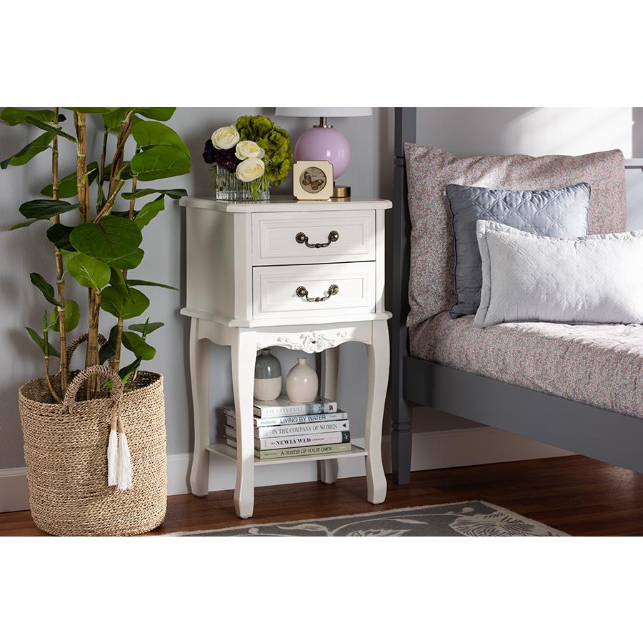 Gabrielle Traditional French Country Provincial White-Finished 2-Drawer Wood Nightstand. Picture 7