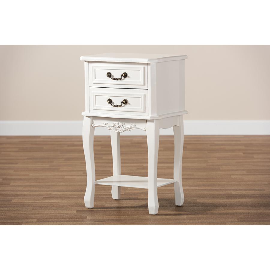 Gabrielle Traditional French Country Provincial White-Finished 2-Drawer Wood Nightstand. Picture 8