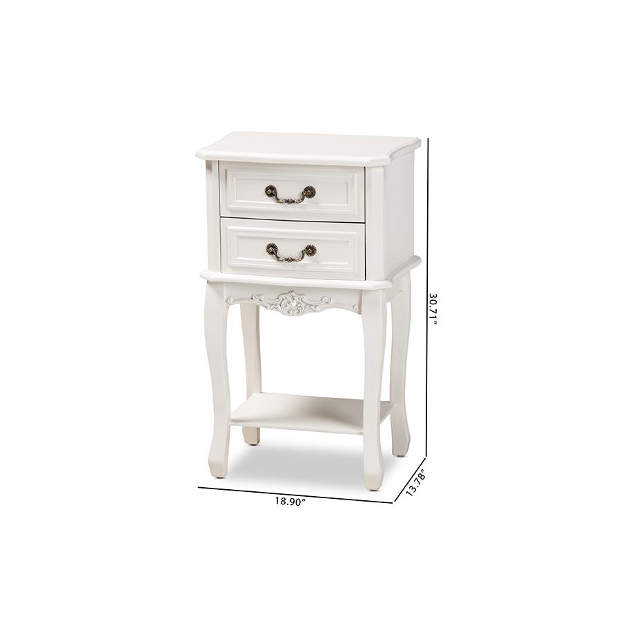 Gabrielle Traditional French Country Provincial White-Finished 2-Drawer Wood Nightstand. Picture 9