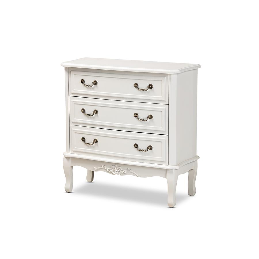 Country Provincial White-Finished 3-Drawer Wood Storage Cabinet. Picture 1