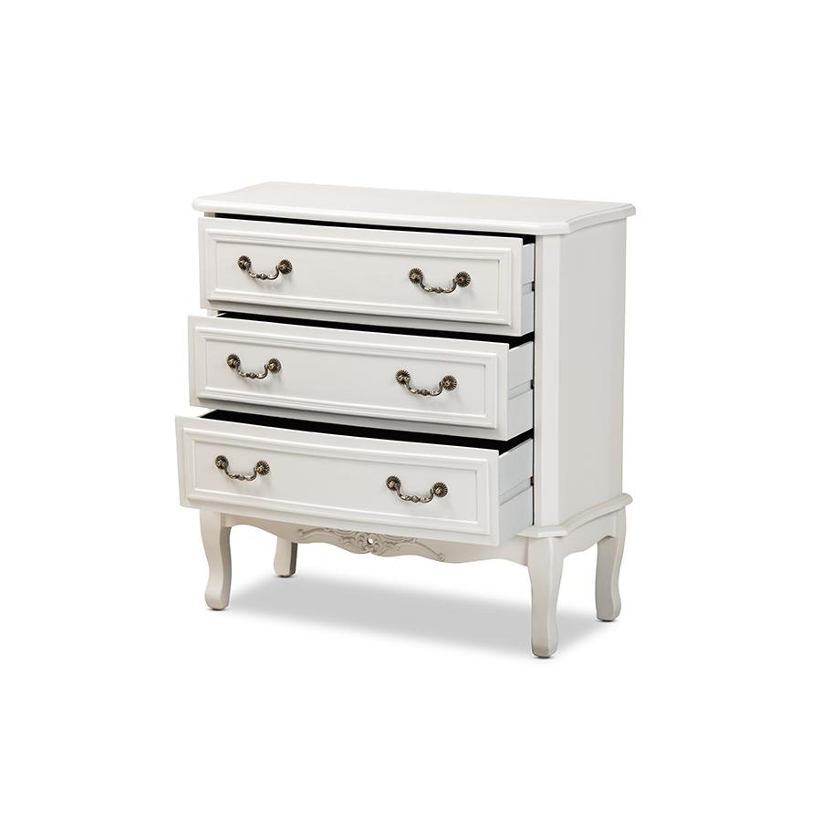 Country Provincial White-Finished 3-Drawer Wood Storage Cabinet. Picture 2