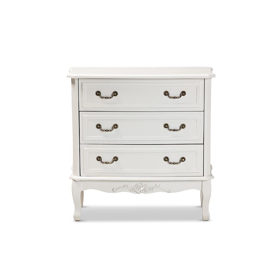 Country Provincial White-Finished 3-Drawer Wood Storage Cabinet. Picture 3