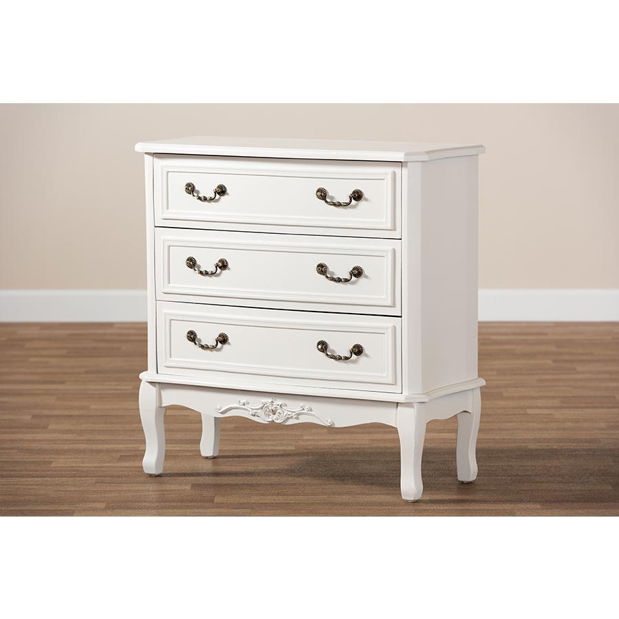 Country Provincial White-Finished 3-Drawer Wood Storage Cabinet. Picture 8