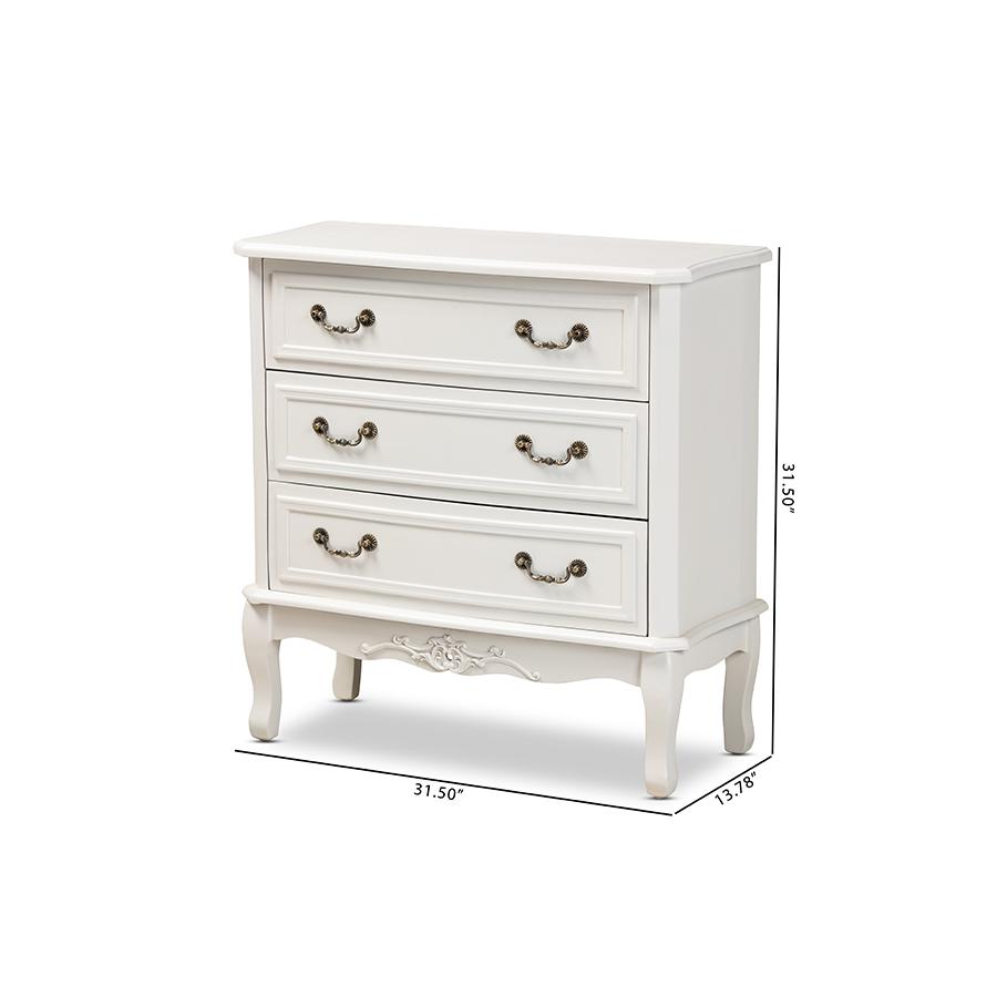 Country Provincial White-Finished 3-Drawer Wood Storage Cabinet. Picture 9