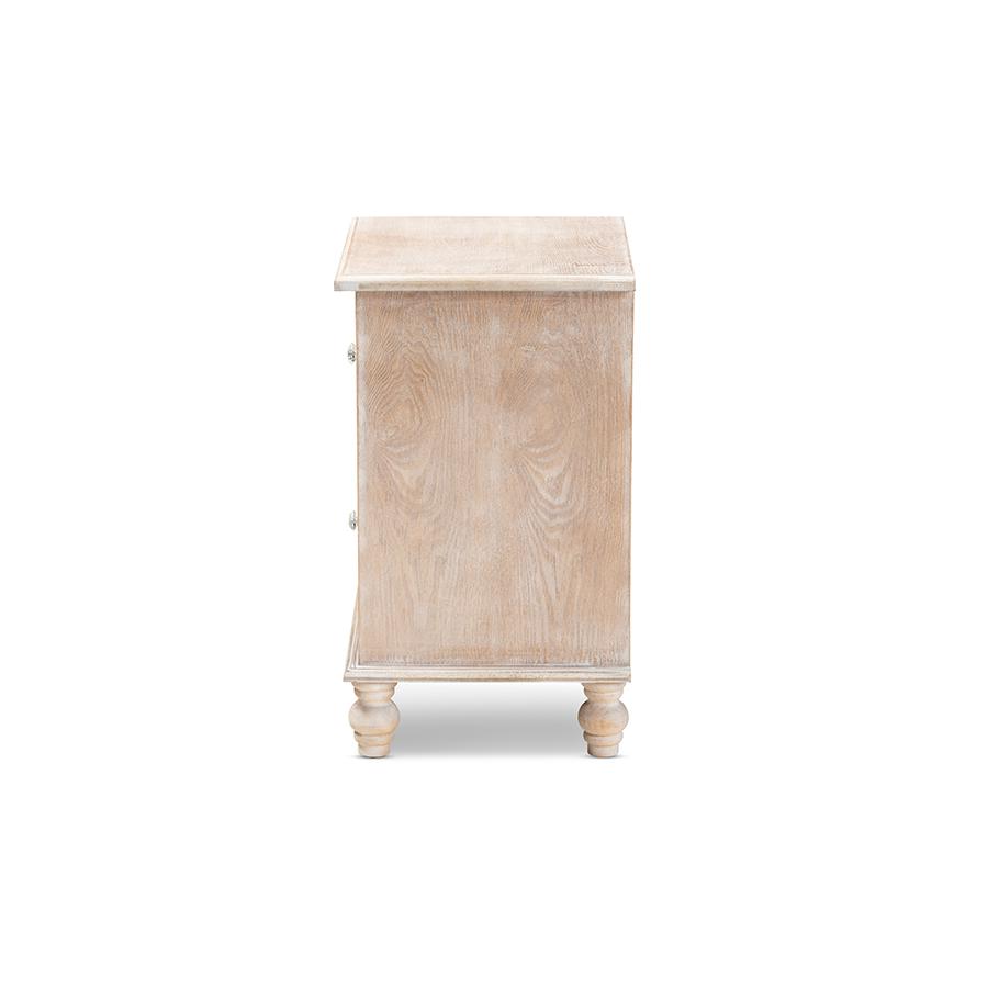 Celia Transitional Rustic French Country White-Washed Wood and Mirror 2-Drawer Quatrefoil Nightstand. Picture 4