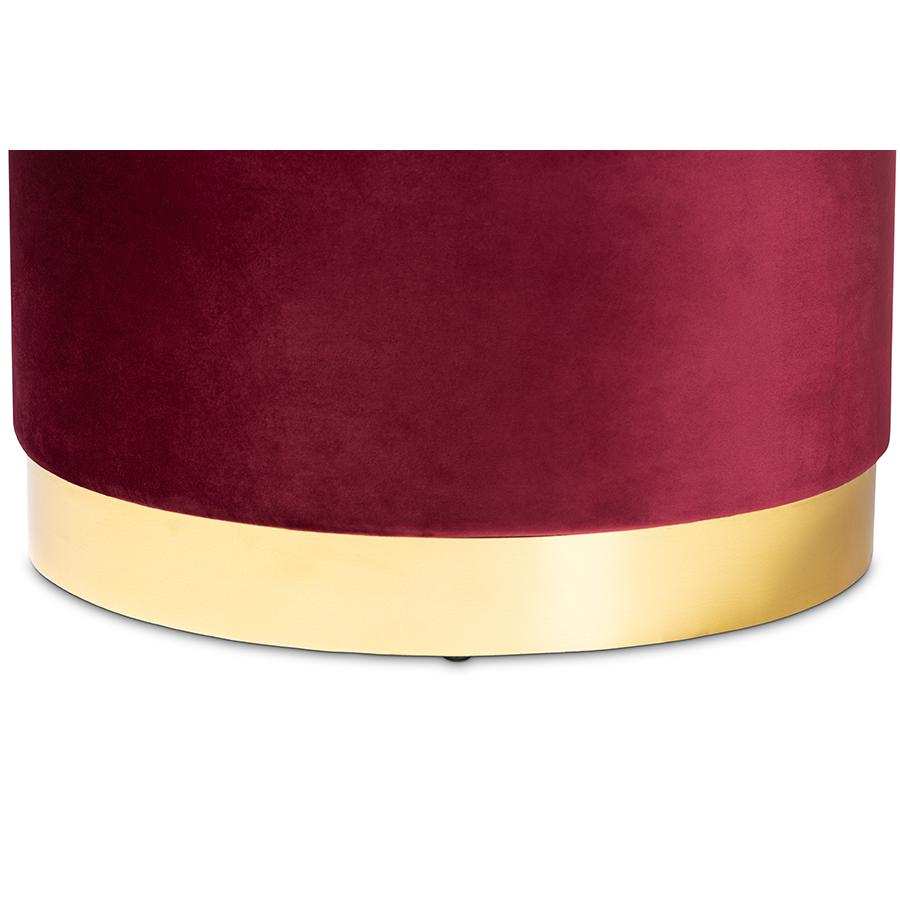 Marisa Glam and Luxe Red Velvet Fabric Upholstered Gold Finished Storage Ottoman. Picture 4