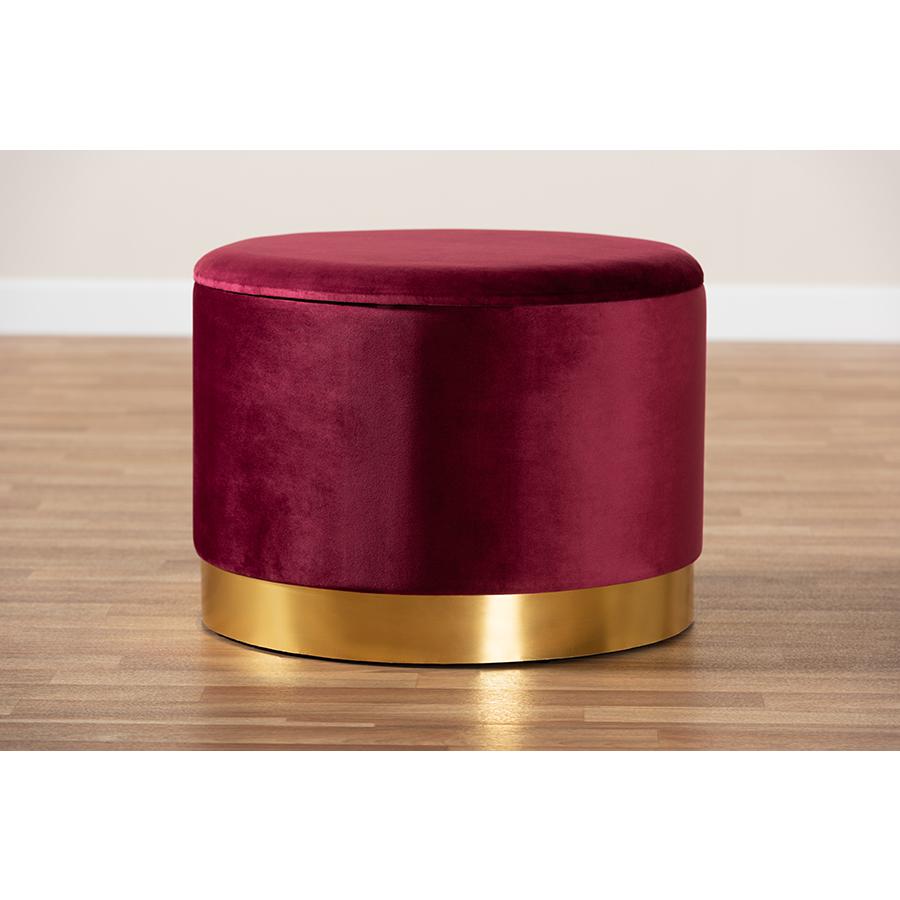 Baxton Studio Marisa Glam and Luxe Red Velvet Fabric Upholstered Gold Finished Storage Ottoman. Picture 7