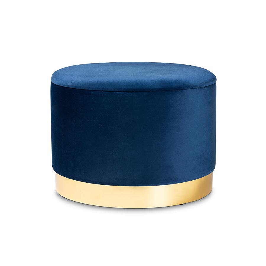 Baxton Studio Marisa Glam and Luxe Navy Blue Velvet Fabric Upholstered Gold Finished Storage Ottoman. Picture 1
