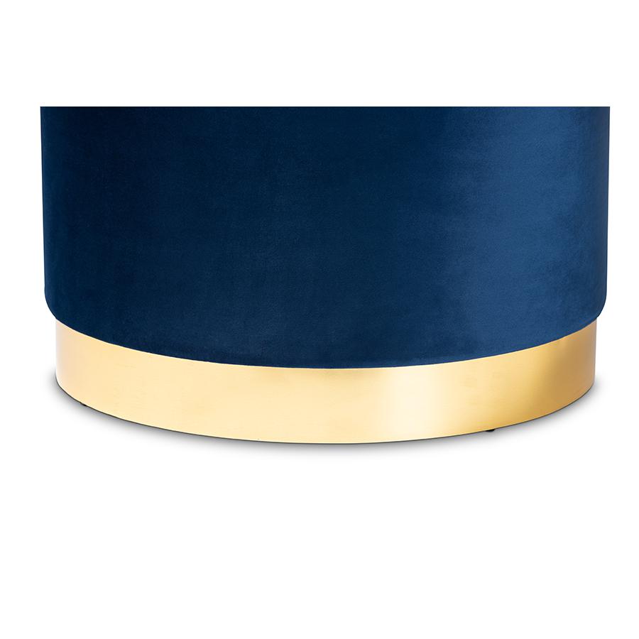 Baxton Studio Marisa Glam and Luxe Navy Blue Velvet Fabric Upholstered Gold Finished Storage Ottoman. Picture 4