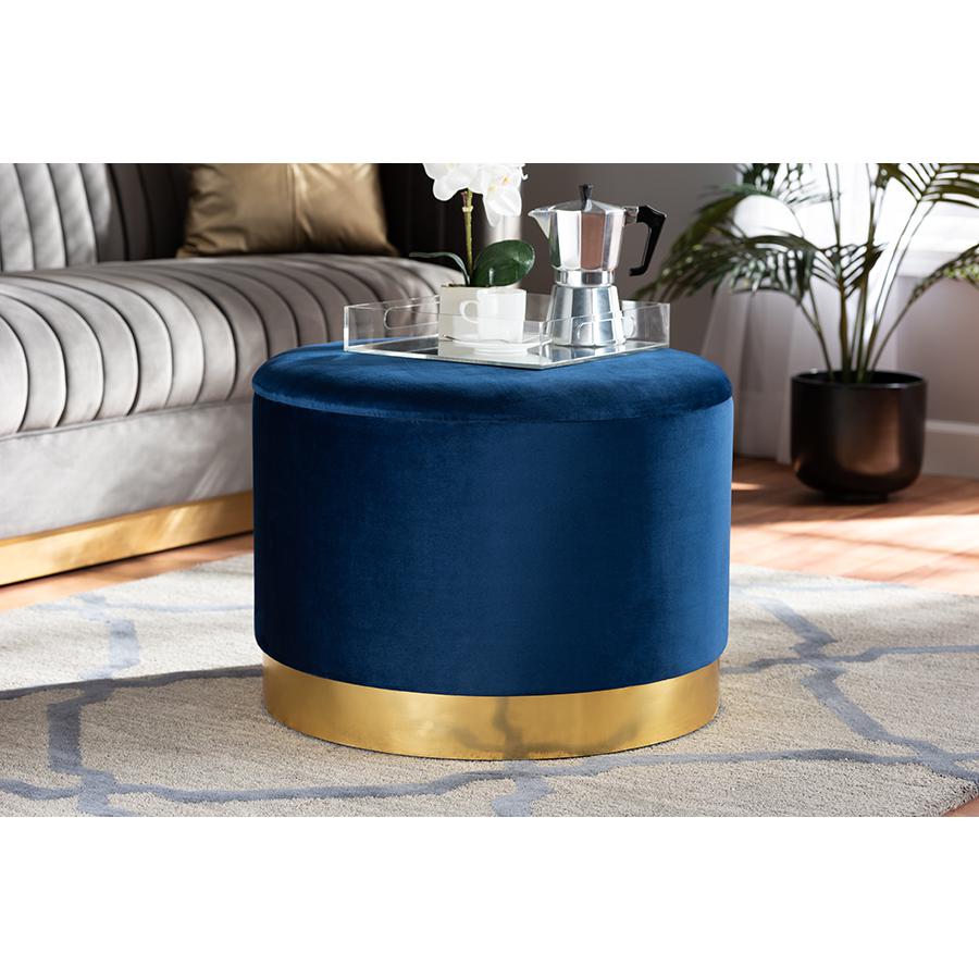 Baxton Studio Marisa Glam and Luxe Navy Blue Velvet Fabric Upholstered Gold Finished Storage Ottoman. Picture 5