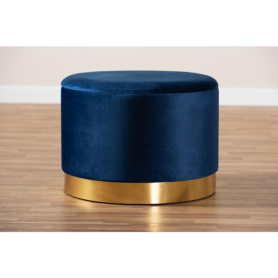 Baxton Studio Marisa Glam and Luxe Navy Blue Velvet Fabric Upholstered Gold Finished Storage Ottoman. Picture 7