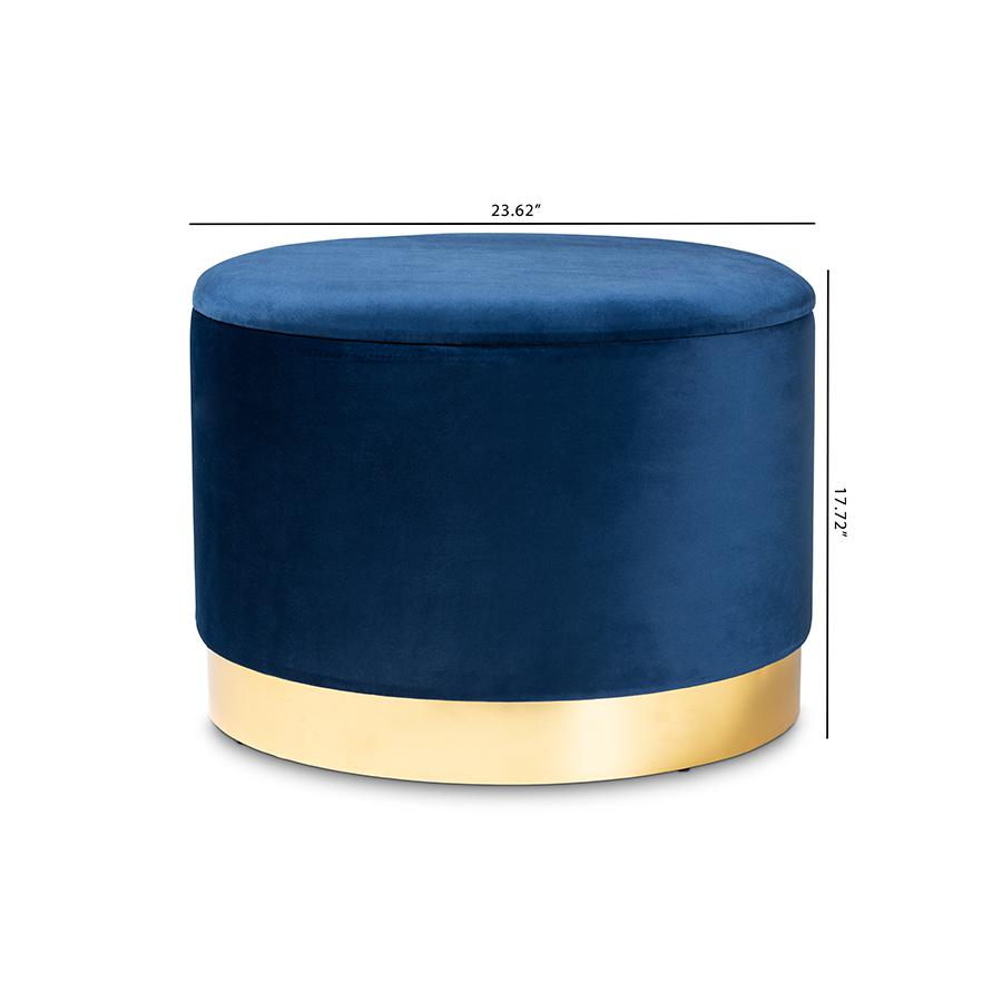 Baxton Studio Marisa Glam and Luxe Navy Blue Velvet Fabric Upholstered Gold Finished Storage Ottoman. Picture 8