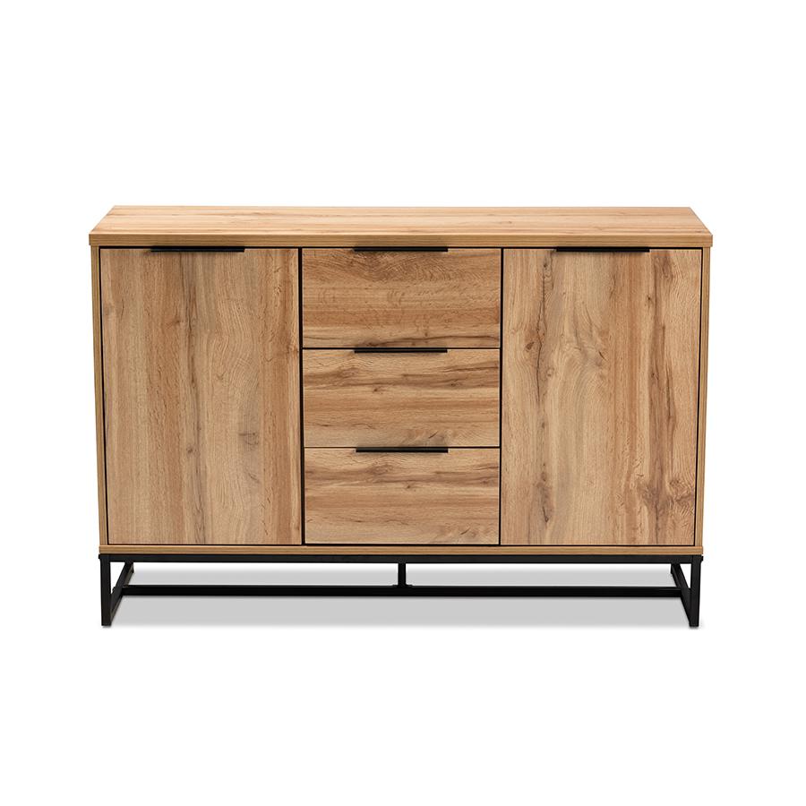 Industrial Oak Finished Wood and Black Metal 3-Drawer Sideboard Buffet. Picture 3