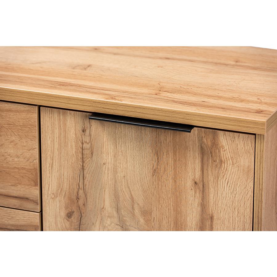 Reid Modern and Contemporary Industrial Oak Finished Wood and Black Metal 3-Drawer Sideboard Buffet. Picture 5