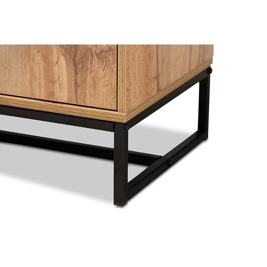 Industrial Oak Finished Wood and Black Metal 3-Drawer Sideboard Buffet. Picture 6