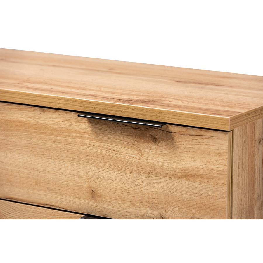 Industrial Oak Finished Wood and Black Metal 4-Drawer Dresser. Picture 5