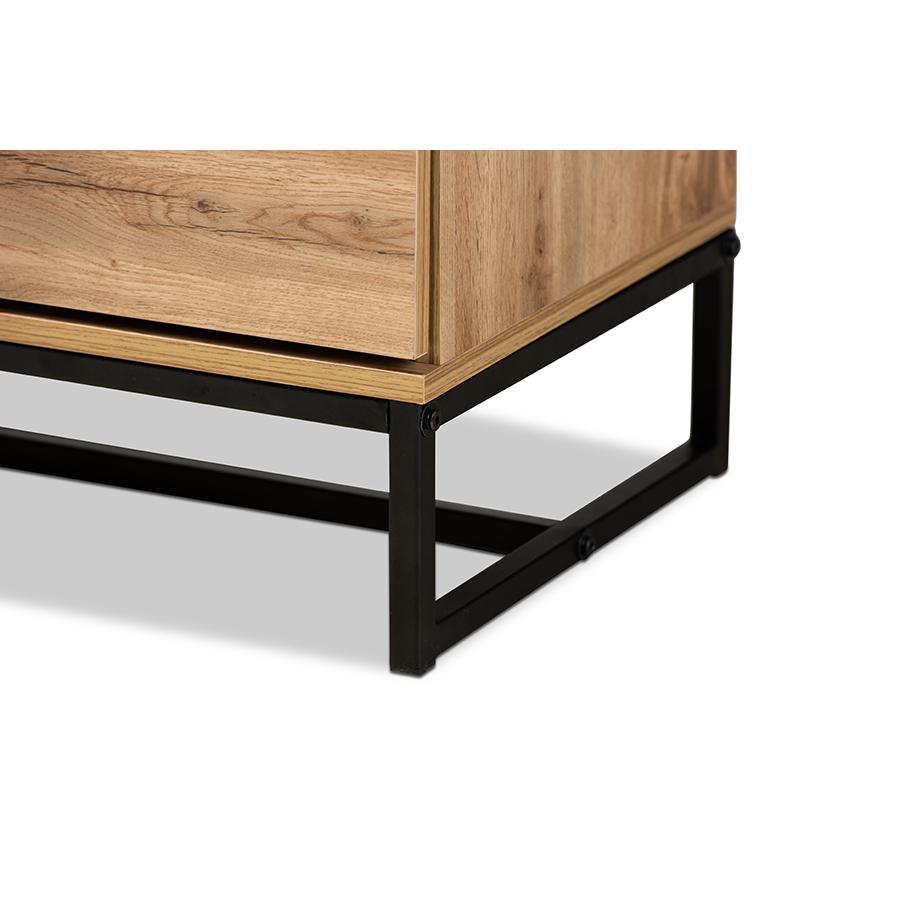 Industrial Oak Finished Wood and Black Metal 4-Drawer Dresser. Picture 6
