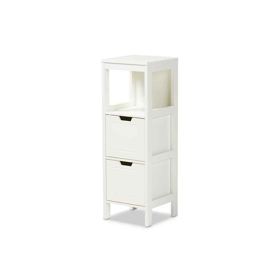 Reuben Cottage and Farmhouse White Finished 2-Drawer Wood Storage Cabinet. Picture 1